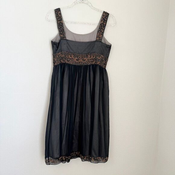 Adrianna Papell Navy Silk Pleated Babydoll Beaded Whimsigoth Grunge Prom Gown 6 - Picture 12 of 13